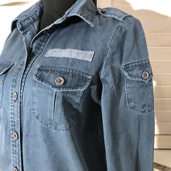 Marc Jacobs Y2K Canvas Shirt Blue Cotton Size 2 - Picture 7 of 9